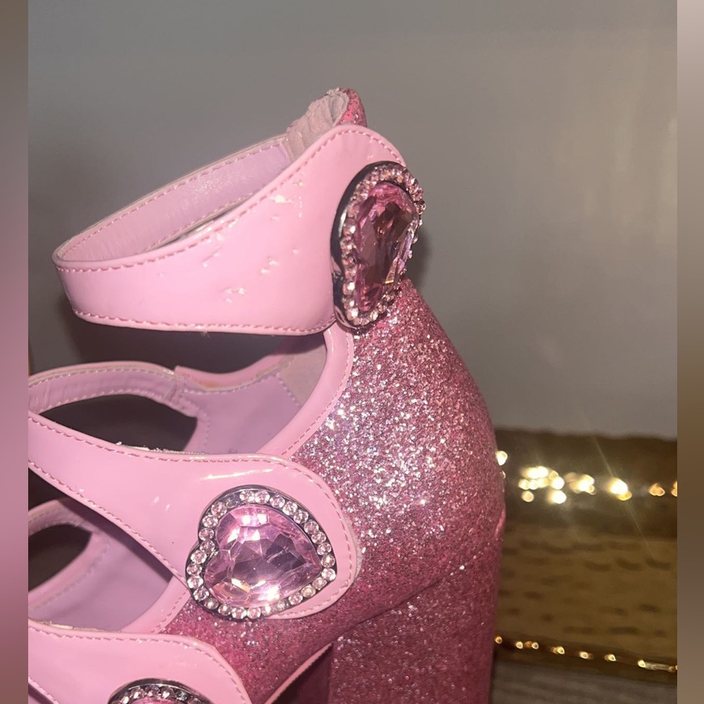 🚫SOLD🚫NWOB Sugar Thrillz ‘Down to play’ pink glitter platform heels sz5 - Picture 7 of 11